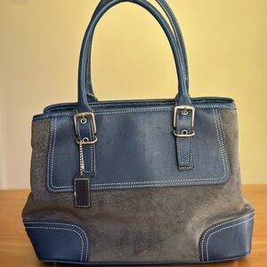Coach VTG Hamptons Satchel Blue Leather Grey Suede
